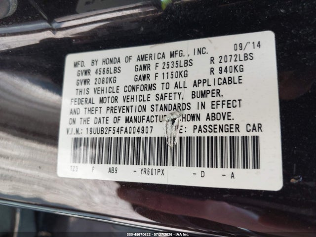 Aukcja sprzedaży 2015 Acura Tlx V6 Tech, vin: 19UUB2F54FA004907, numer aukcji: 45670622