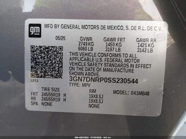Продажа на аукционе авто 2025 Chevrolet Equinox Ev Lt 2, vin: 3GN7DNRP0SS230544, номер лота: 45670628