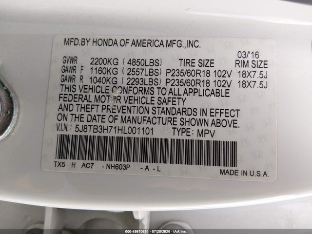 5J8TB3H71HL001101 Acura Rdx Advance Package