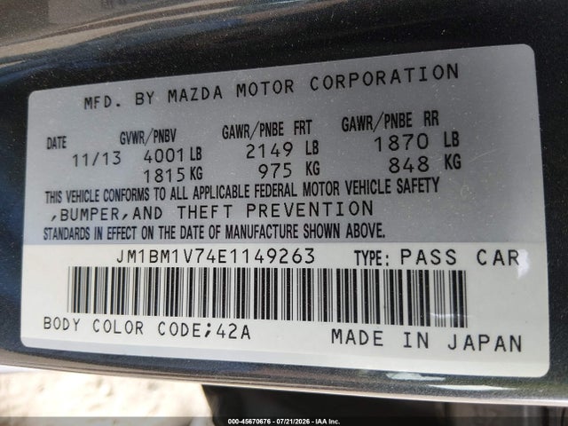 Продаж на аукціоні авто 2014 Mazda Mazda3 I Touring, vin: JM1BM1V74E1149263, номер лоту: 45670676