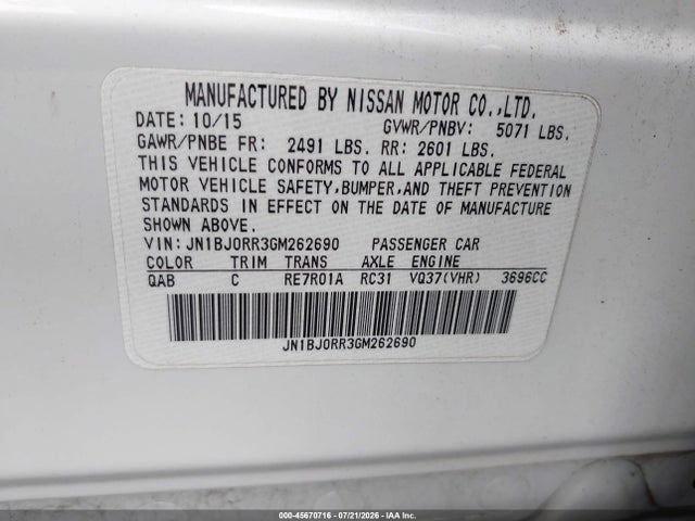 Auction sale of the 2016 Infiniti Qx50, vin: JN1BJ0RR3GM262690, lot number: 45670716