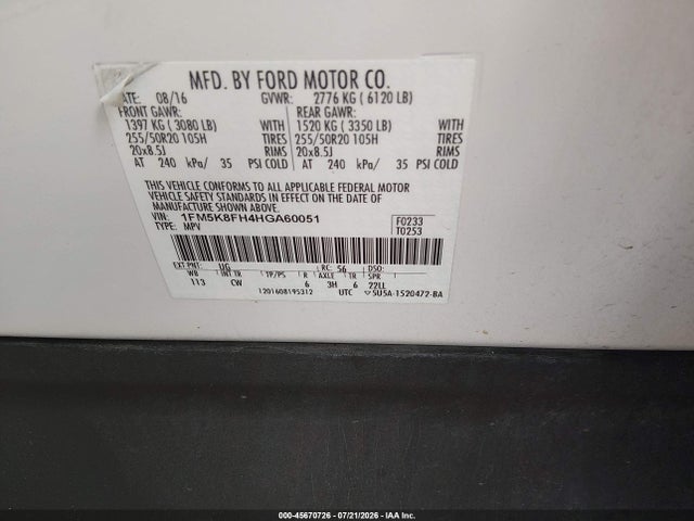 1FM5K8FH4HGA60051 Ford Explorer Limited