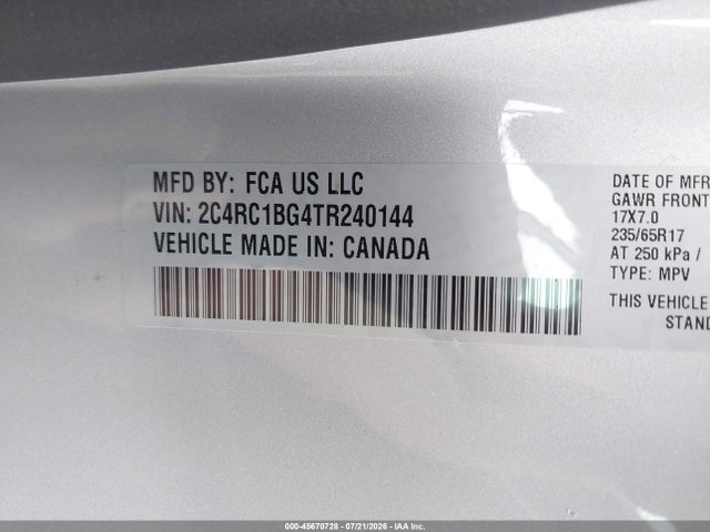 Aukcja sprzedaży 2026 Chrysler Pacifica Select, vin: 2C4RC1BG4TR240144, numer aukcji: 45670728