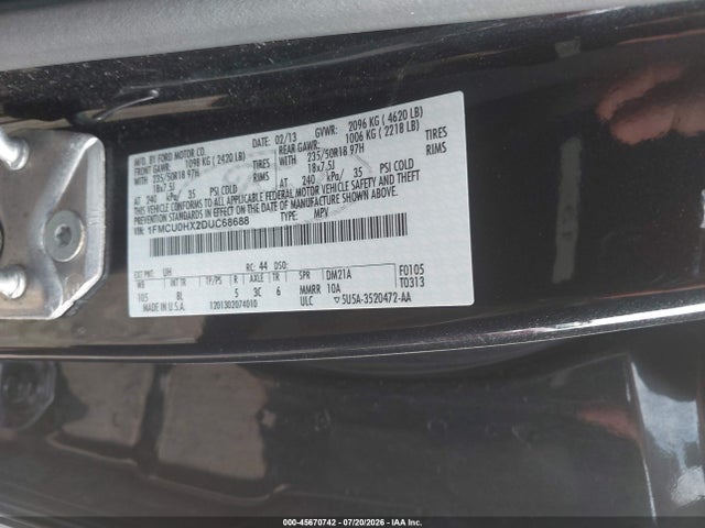 Продажа на аукционе авто 2013 Ford Escape Sel, vin: 1FMCU0HX2DUC68688, номер лота: 45670742
