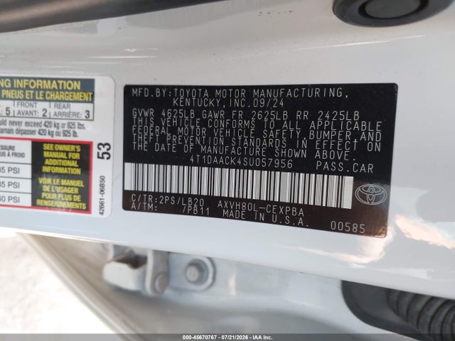 45670767 :رقم المزاد ، 4T1DAACK4SU057956 vin ، 2025 Toyota Camry Xse مزاد بيع