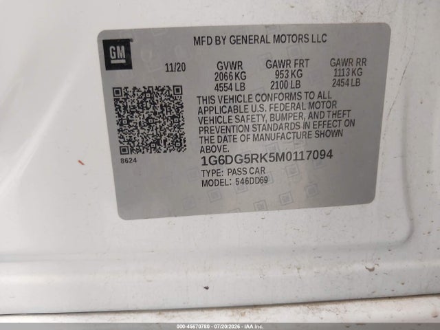 2021 Cadillac Ct4 Sport მანქანა იყიდება აუქციონზე, vin: 1G6DG5RK5M0117094, აუქციონის ნომერი: 45670780