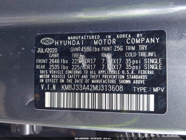 Продаж на аукціоні авто 2021 Hyundai Tucson Value, vin: KM8J33A42MU313608, номер лоту: 45670796