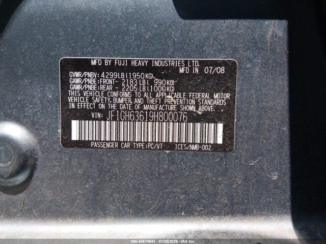 Продажа на аукционе авто 2009 Subaru Impreza Outback Sport, vin: JF1GH63619H800076, номер лота: 45670842