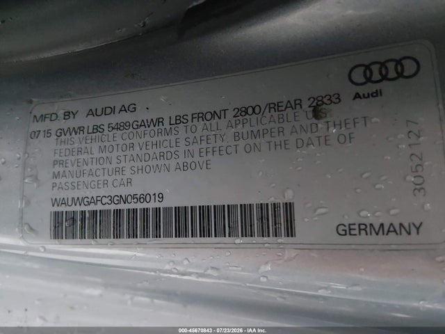 Продажа на аукционе авто 2016 Audi A7 3.0 Premium Plus, vin: WAUWGAFC3GN056019, номер лота: 45670843