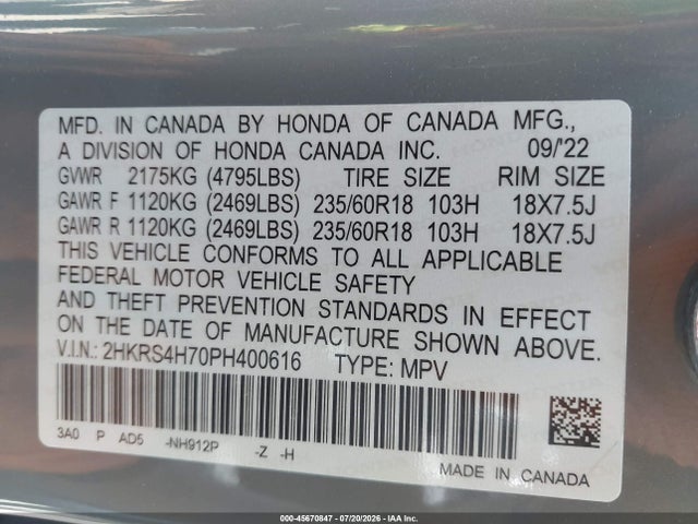 Honda Cr-v Ex-l Awd 2023 2HKRS4H70PH400616 Image 9