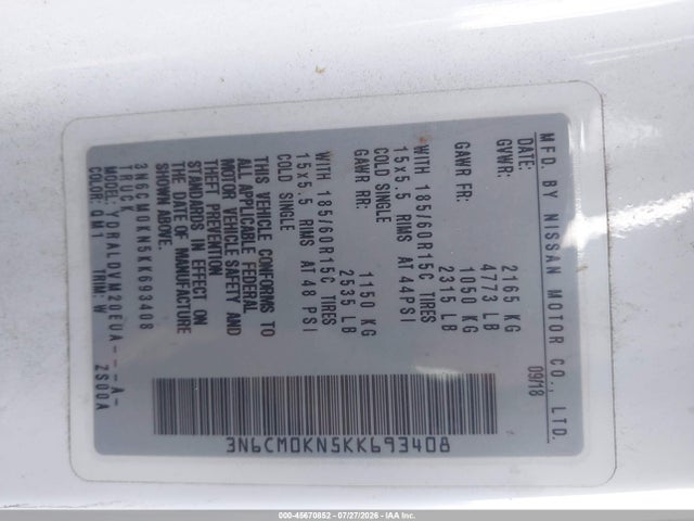 3N6CM0KN5KK693408 Nissan Nv200 S