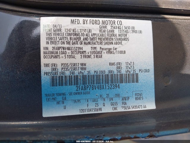 Продаж на аукціоні авто 2011 Ford Crown Victoria Police Interceptor, vin: 2FABP7BV4BX152394, номер лоту: 45670855