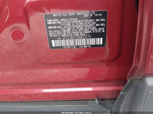 Продажа на аукционе авто 2017 Subaru Forester 2.5i Premium, vin: JF2SJAGC3HH433175, номер лота: 45670896