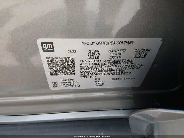 45670912 :رقم المزاد ، KL4MMDS28PB138518 vin ، 2023 Buick Encore Gx Select Fwd مزاد بيع