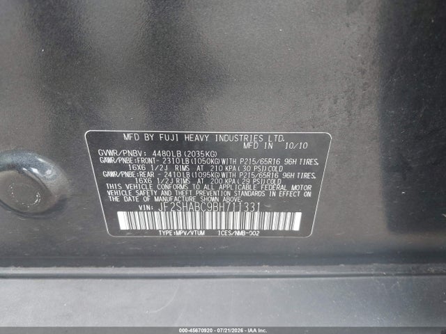 Aukcja sprzedaży 2011 Subaru Forester 2.5x, vin: JF2SHABC9BH711331, numer aukcji: 45670920