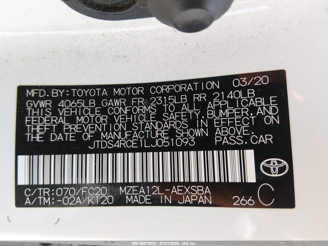 JTDS4RCE1LJ051093 Toyota COROLLA SE