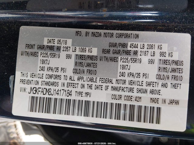 Продаж на аукціоні авто 2018 Mazda Cx-5 Grand Touring, vin: JM3KFADM8J1417184, номер лоту: 45670930