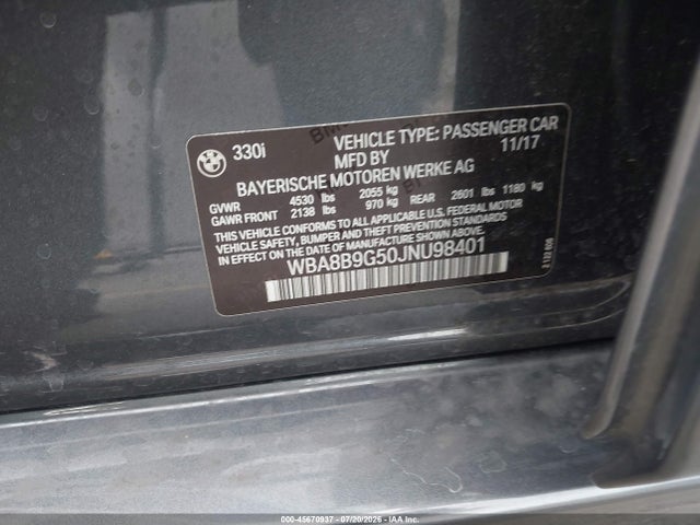 BMW 330I 2018 WBA8B9G50JNU98401 Image 9