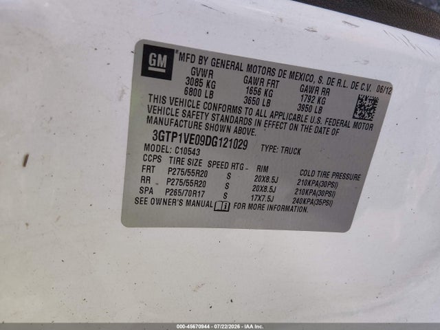 45670944 :رقم المزاد ، 3GTP1VE09DG121029 vin ، 2013 Gmc Sierra 1500 Sle مزاد بيع