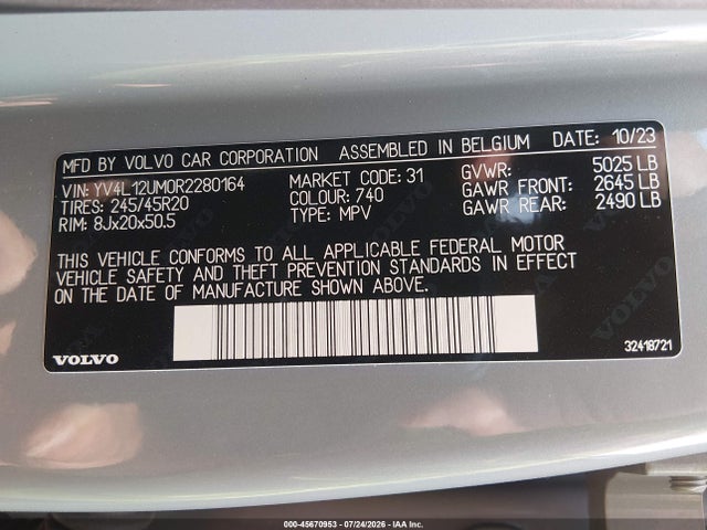 Продаж на аукціоні авто 2024 Volvo Xc40 B5 Ultimate Dark Theme, vin: YV4L12UM0R2280164, номер лоту: 45670953