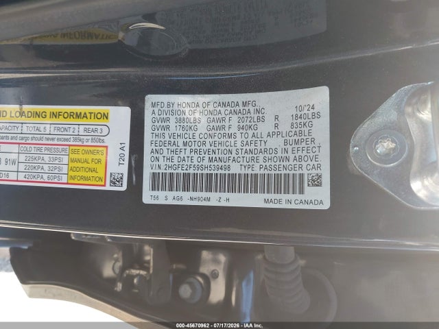 2HGFE2F59SH539498 Honda Civic Sport