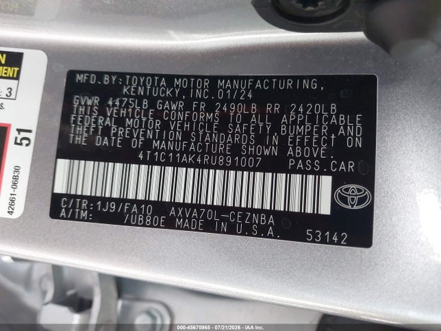 Toyota CAMRY LE 2024 4T1C11AK4RU891007 Image 9