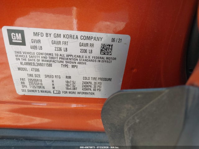 Aukcja sprzedaży 2022 Buick Encore Gx Awd Select, vin: KL4MMESL3NB011588, numer aukcji: 45670973