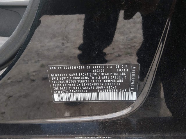 Продажа на аукционе авто 2015 Volkswagen Jetta 2.0l S, vin: 3VW2K7AJ7FM355351, номер лота: 45670979
