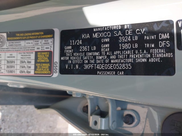 45670989 :رقم المزاد ، 3KPFT4DE0SE052835 vin ، 2025 Kia K4 Lxs مزاد بيع