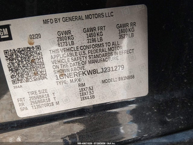 Продажа на аукционе авто 2020 Chevrolet Traverse Fwd Ls, vin: 1GNERFKW8LJ231279, номер лота: 45671029