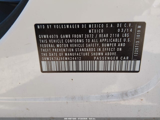 3VW2K7AJ9EM424412 Volkswagen Jetta 2.0l S
