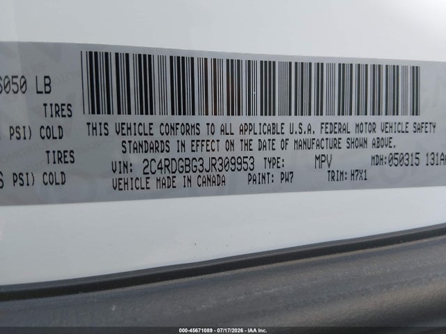 Dodge Grand Caravan Se 2018 2C4RDGBG3JR309953 Image 9
