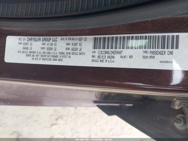 45671097 :رقم المزاد ، 1C3CCBAB1DN559487 vin ، 2013 Chrysler 200 Lx مزاد بيع