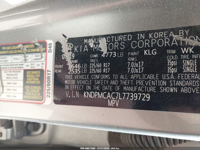 Продаж на аукціоні авто 2020 Kia Sportage Lx, vin: KNDPMCAC7L7739729, номер лоту: 45671098