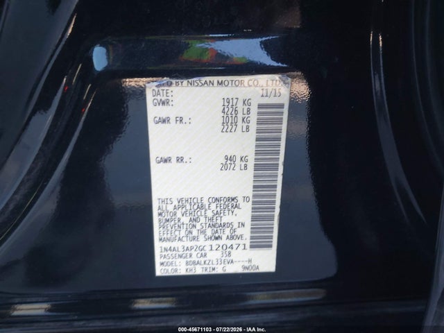 1N4AL3AP2GC120471 Nissan Altima 2.5 Sv