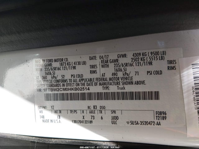 1FTBW2CM0HKB02514 Ford Transit-350