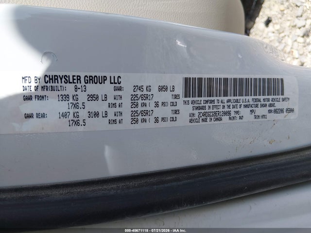 Aukcja sprzedaży 2014 Dodge Grand Caravan Sxt, vin: 2C4RDGCG9ER120096, numer aukcji: 45671118