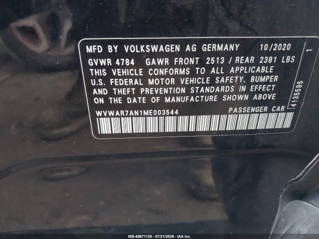 Продажа на аукционе авто 2021 Volkswagen Arteon 2.0t Se, vin: WVWAR7AN1ME003544, номер лота: 45671120