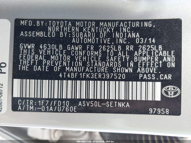 Toyota CAMRY LE 2014 4T4BF1FK3ER397520 Image 9