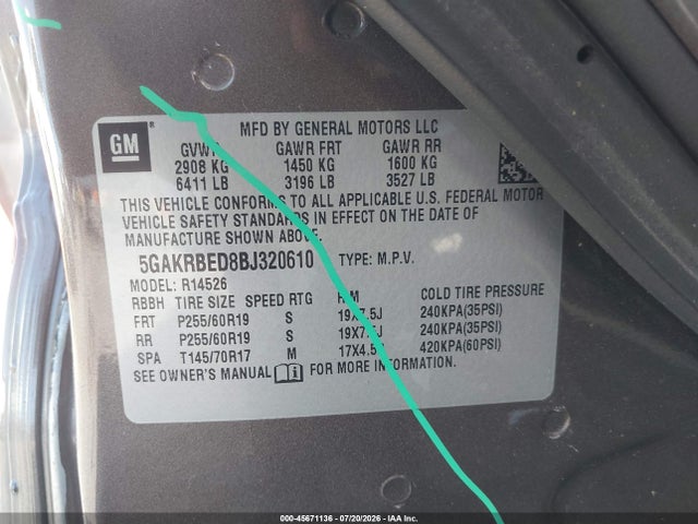 Продаж на аукціоні авто 2011 Buick Enclave 1xl, vin: 5GAKRBED8BJ320610, номер лоту: 45671136