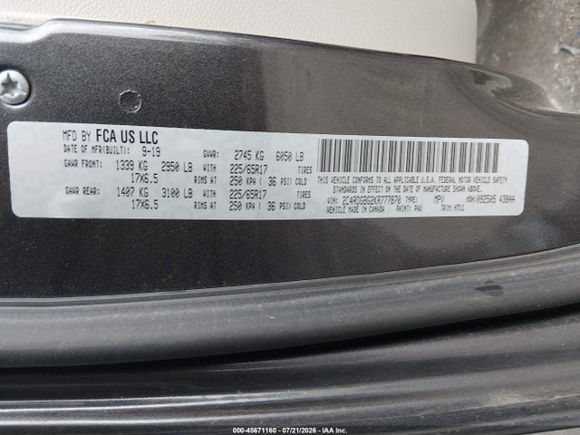 Aukcja sprzedaży 2019 Dodge Grand Caravan Se, vin: 2C4RDGBG2KR777870, numer aukcji: 45671160