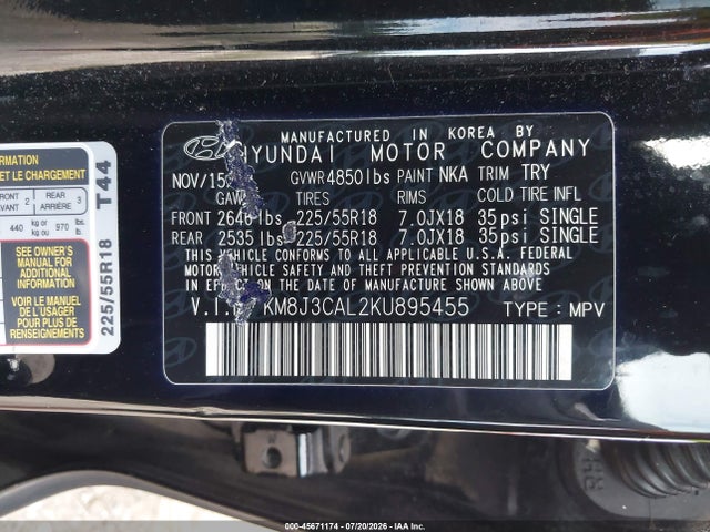 Hyundai TUCSON SEL 2019 KM8J3CAL2KU895455 Image 9