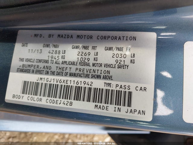 45671203 :رقم المزاد ، JM1GJ1V6XE1161942 vin ، 2014 Mazda Mazda6 I Touring مزاد بيع