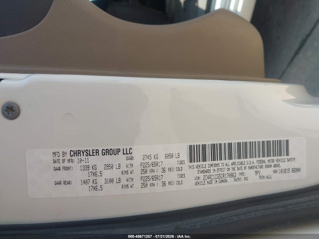 2012 Chrysler Town & Country Touring-l მანქანა იყიდება აუქციონზე, vin: 2C4RC1CG5CR170863, აუქციონის ნომერი: 45671207