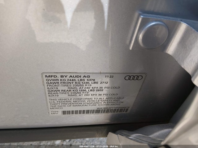 Продажа на аукционе авто 2023 Audi Q5 Premium Plus 40 Tfsi Quattro S Tronic, vin: WA1BBAFYXP2056879, номер лота: 45671226