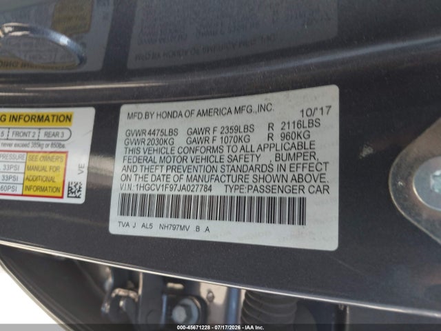 1HGCV1F97JA027784 Honda Accord Touring