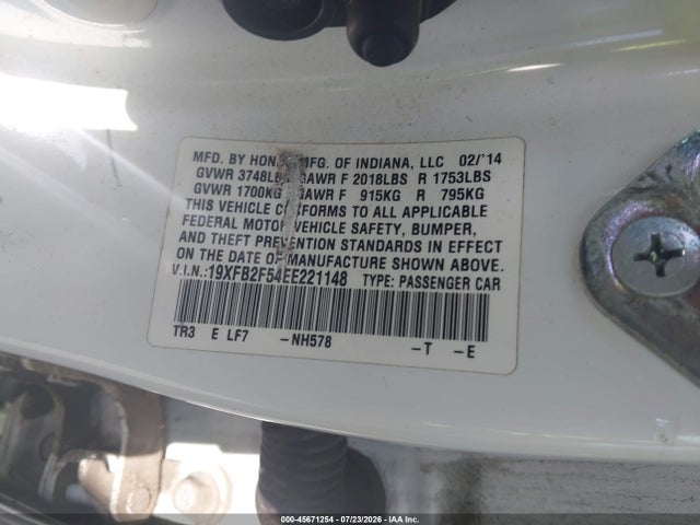 Honda Civic Lx 2014 19XFB2F54EE221148 Image 9