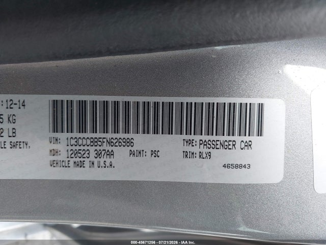 Продажа на аукционе авто 2015 Chrysler 200 S, vin: 1C3CCCBB5FN626986, номер лота: 45671256