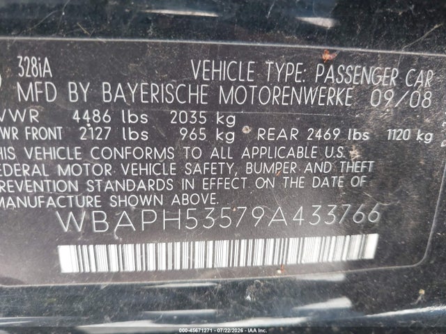 45671271 :رقم المزاد ، WBAPH53579A433766 vin ، 2009 Bmw 328i مزاد بيع