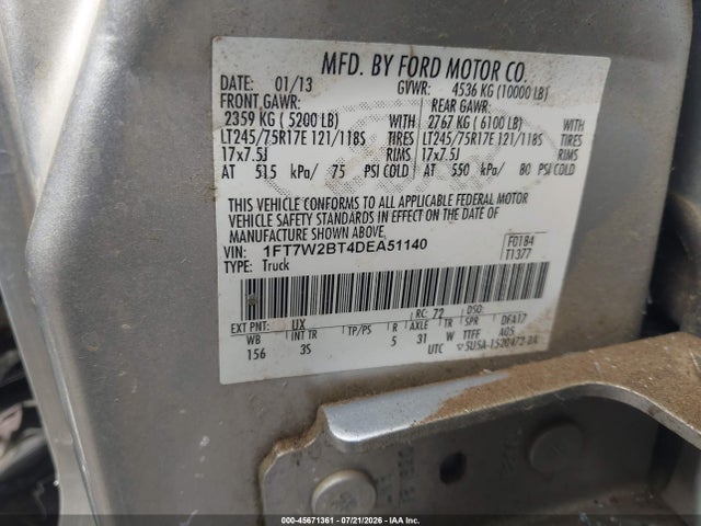 2013 Ford F-250 Xlt მანქანა იყიდება აუქციონზე, vin: 1FT7W2BT4DEA51140, აუქციონის ნომერი: 45671361